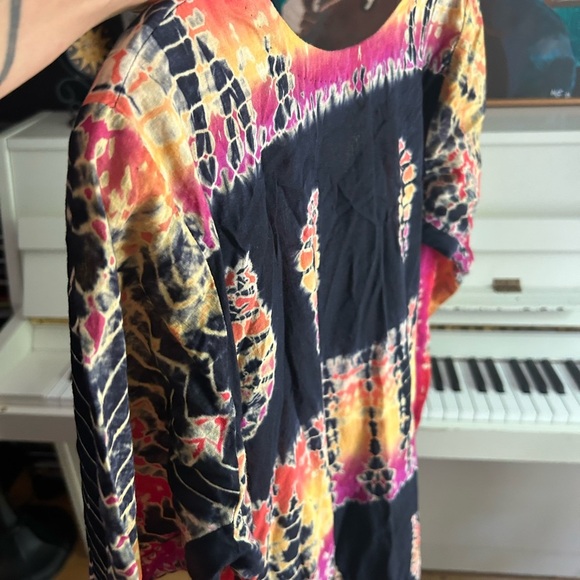 Boho Colorful Women's Indian Blouse Tie Dye & Black Accents Large Free Size - Picture 13 of 16